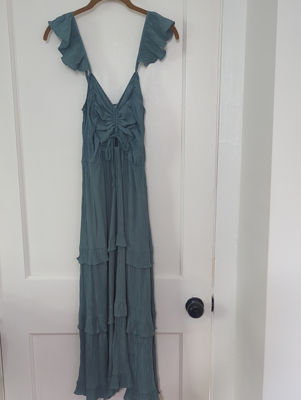 Bailey Blue Women's Ruffled V-Neck Maxi Dress in Slate Blue Size M